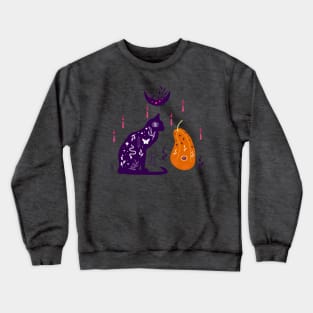 Magical illustration with pumpkin, moon, black cat Crewneck Sweatshirt